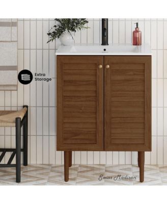 Bron 24" Freestanding Bathroom Vanity in Brown Oak with Sink Top