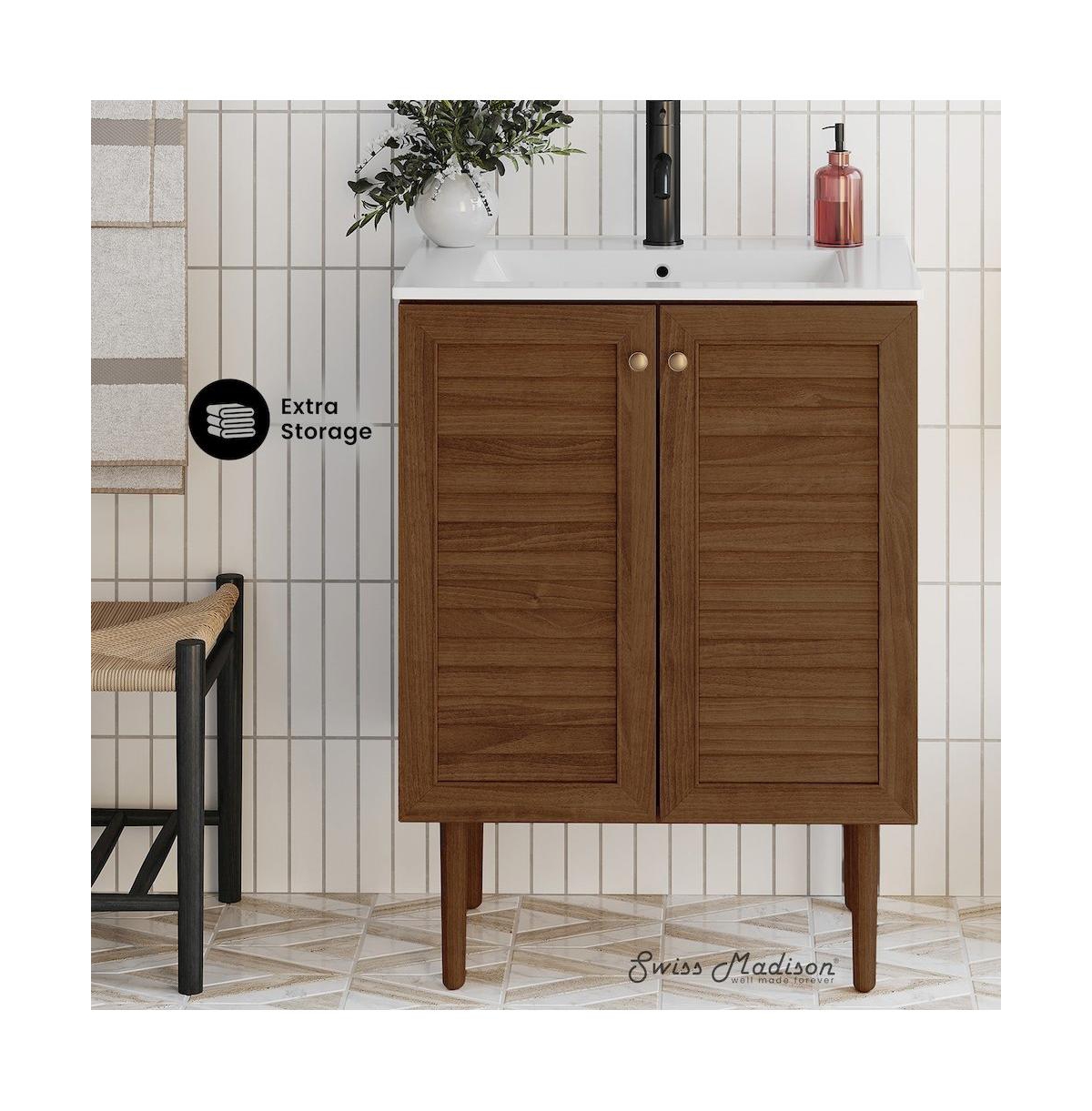 Bron 24" Freestanding Bathroom Vanity in Brown Oak with Sink Top