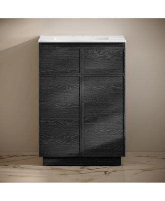 24" Freestanding Bathroom Vanity in Black Oak with 3-Hole Widespread Sink Top