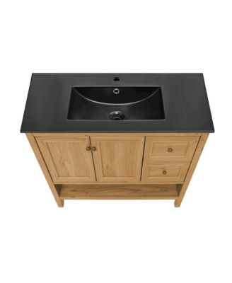 Chateau 36" Freestanding Bathroom Vanity in Golden Oak with Black Sink Top