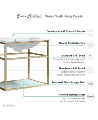 Pierre 24 Single, Open Shelf, Gold Metal Frame Bathroom Vanity