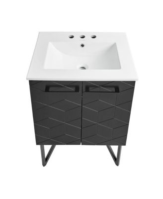 Annecy 24 in. Phantom Black Bathroom Vanity With White, 3-Hole Ceramic Sink Top