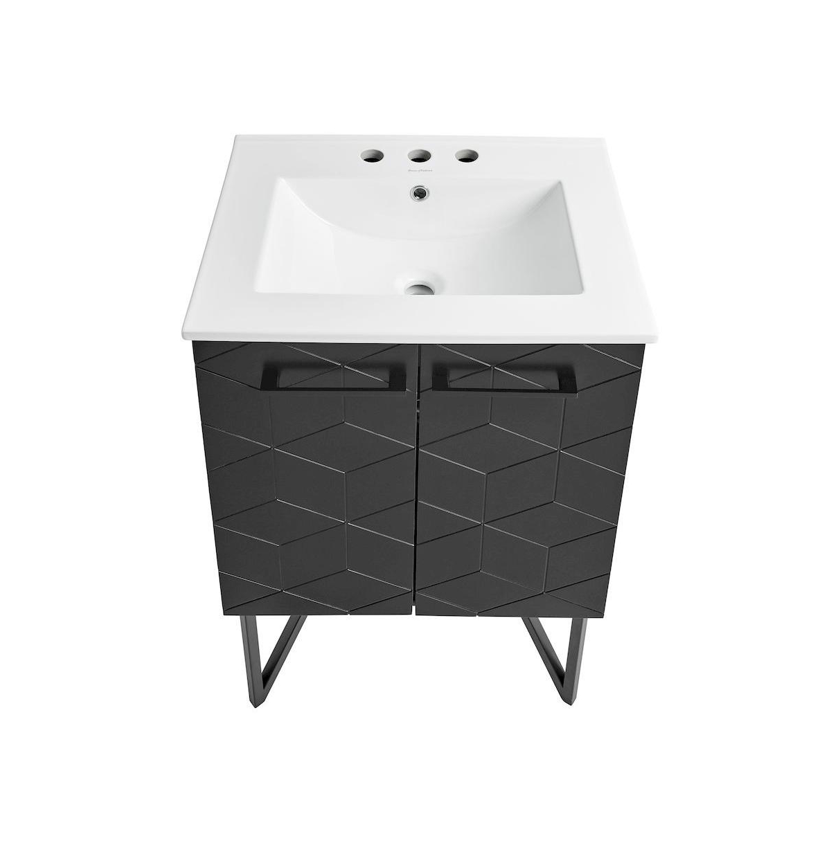 Annecy 24 in. Phantom Black Bathroom Vanity With White, 3-Hole Ceramic Sink Top