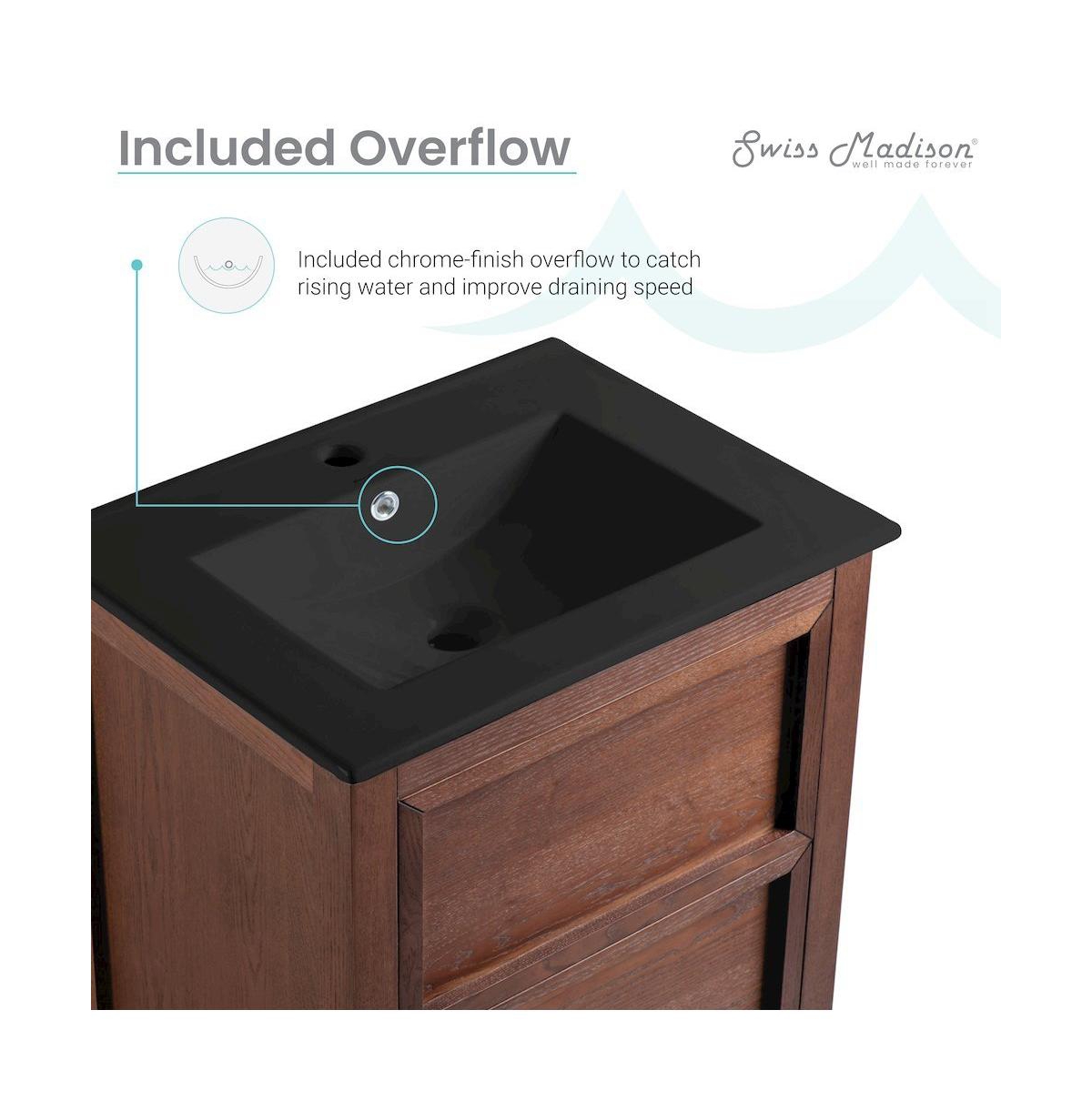 Swiss Madison Nadar 24 in. Brown Walnut Bathroom Vanity With Black Ceramic Sink Top