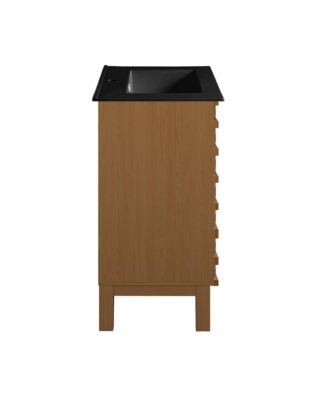 Cascade 24 in. Brown Oak Bathroom Vanity With Black Ceramic Sink Top