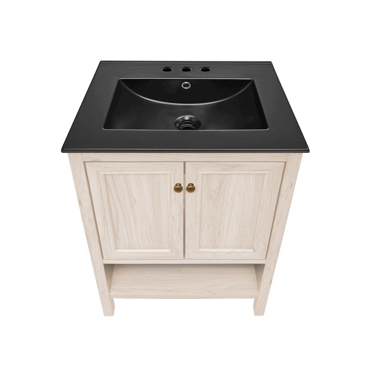 Swiss Madison 24" Freestanding Bathroom Vanity in White Oak, Black 3-Hole Centerset Sink Top