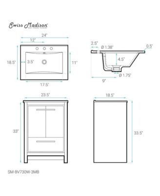 Virage 24 in. White Bathroom Vanity With Black, 3-Hole Ceramic Sink Top