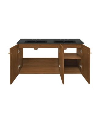 Wood 48" Wall-Mounted Bathroom Vanity with 3-Hole Widespread Double Basin Sink Top