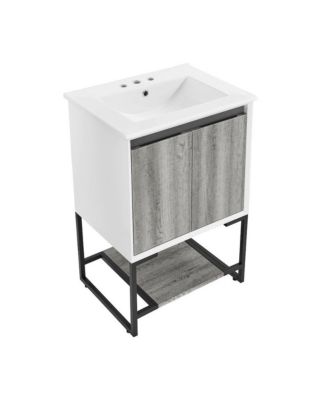 Marseille 24 in. Gray Oak Bathroom Vanity With White, 3-Hole Ceramic Sink Top