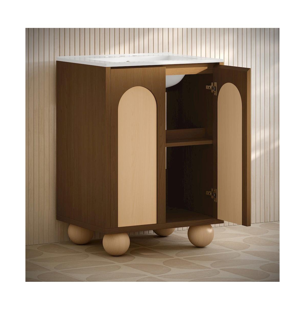 Swiss Madison 24" Freestanding Bathroom Vanity in Brown Oak with 3-Hole Centerset Sink Top