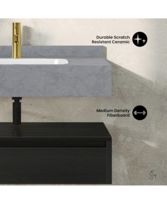 36" Wall-Mounted Bathroom Vanity in Black Oak with Charcoal Gray Sink Top