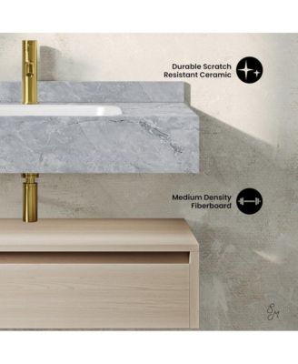 Avancer 36" Wall-Mounted Bathroom Vanity in White Oak with Storm Gray Sink Top