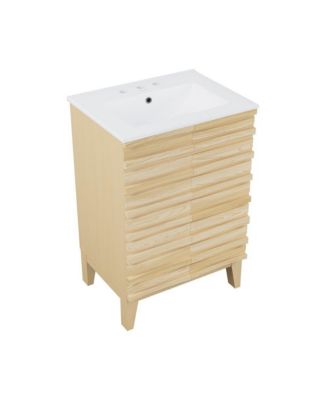 Cascade 24 in. Natural Oak Bathroom Vanity With White, 3-Hole Ceramic Sink Top