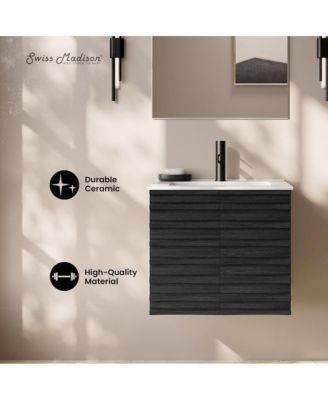 Cascade 24" Wall-Mounted Bathroom Vanity in Black Oak with Sink Top