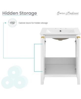 Bastille 24 in. White Bathroom Vanity With White, 3-Hole Ceramic Sink Top