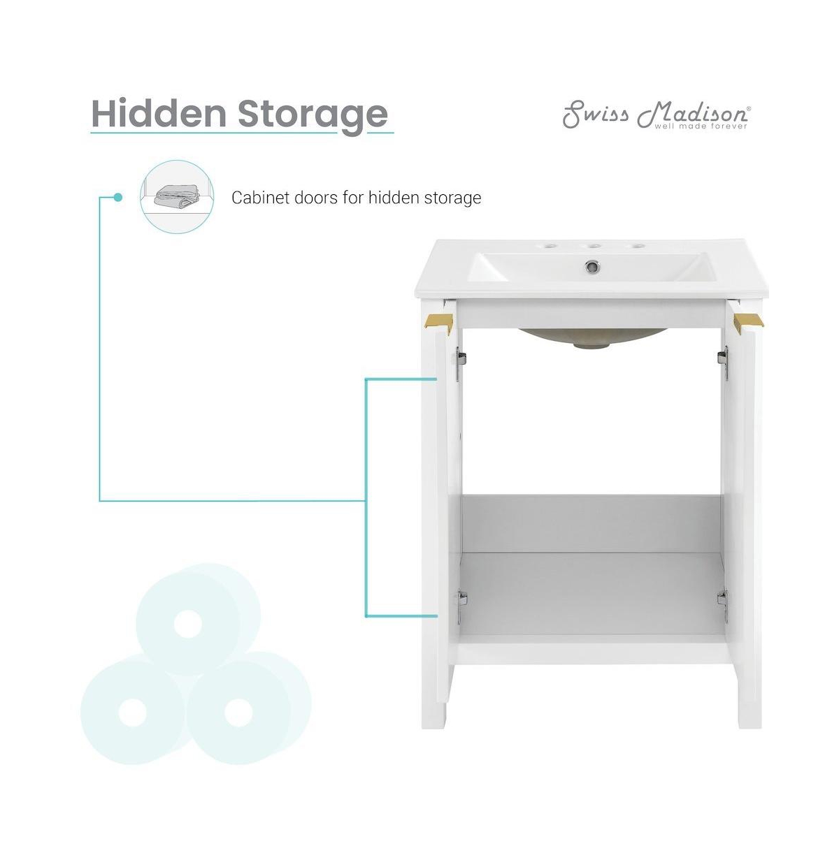 Swiss Madison Bastille 24 in. White Bathroom Vanity With White, 3-Hole Ceramic Sink Top