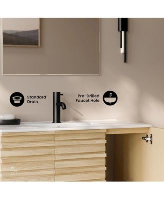 Cascade 36" Wall-Mounted Bathroom Vanity in Natural Oak with Sink Top