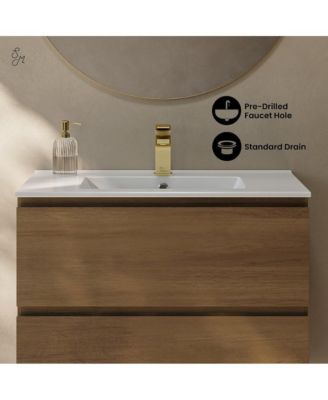 Liberte 30" Wall-Mounted Bathroom Vanity in Brown Oak with Sink Top
