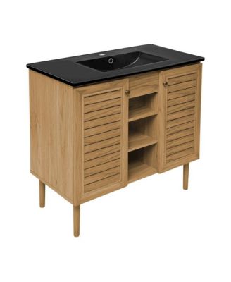 Bron 36" Freestanding Bathroom Vanity in Golden Oak with Black Sink Top