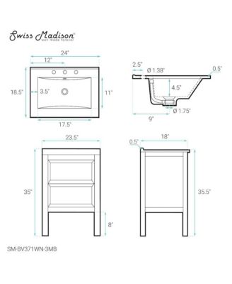 Nadar 24 in. Brown Walnut Bathroom Vanity With Black, 3-Hole Ceramic Sink Top