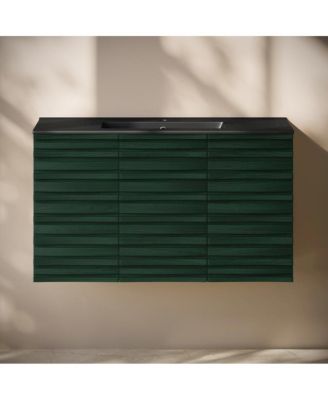 Cascade 36 " Wall-Mounted Bathroom Vanity in Green Oak with Black Sink Top
