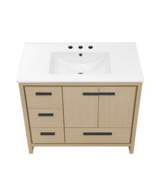Virage 36 in. Brown Oak Bathroom Vanity With White, 3-Hole Ceramic Sink Top