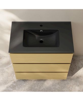 Liberte 30" Freestanding Bathroom Vanity in Natural Oak with Black Sink Top