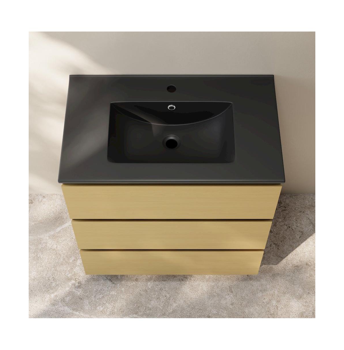 Swiss Madison Liberte 30" Freestanding Bathroom Vanity in Natural Oak with Black Sink Top