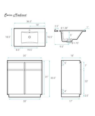 St. Tropez 36" Freestanding Bathroom Vanity in White Oak with Sink Top