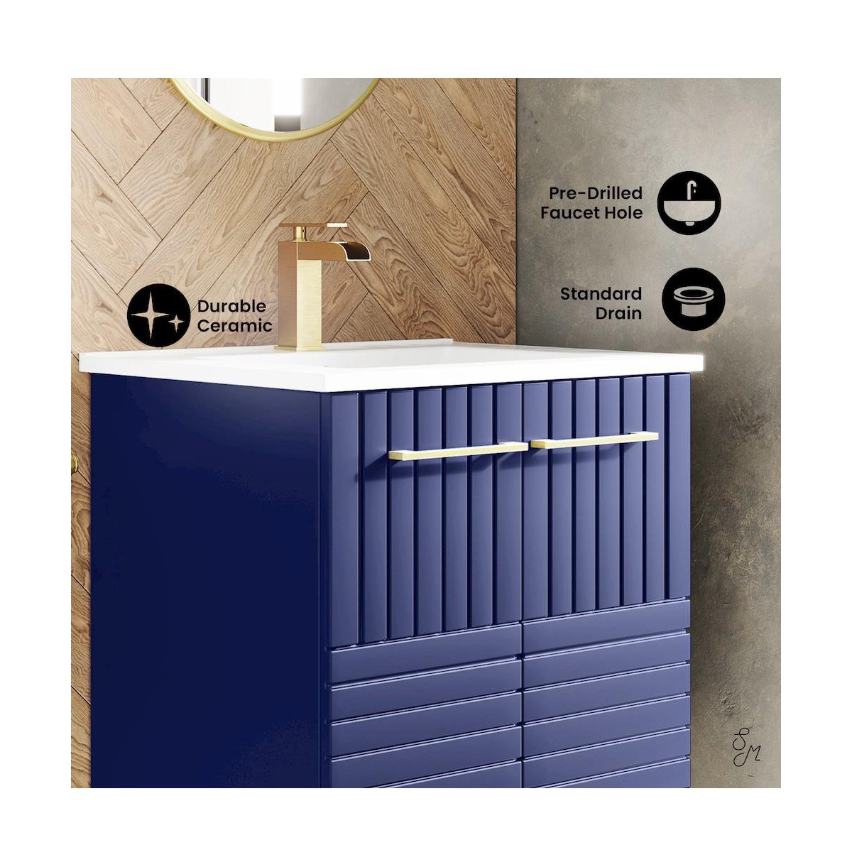 Swiss Madison Annecy 24" Freestanding Bathroom Vanity in Granger Blue with Sink Top
