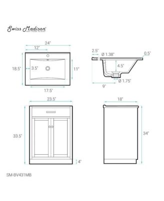 Burdon 24 in. Brown Bathroom Vanity With Black Ceramic Sink Top