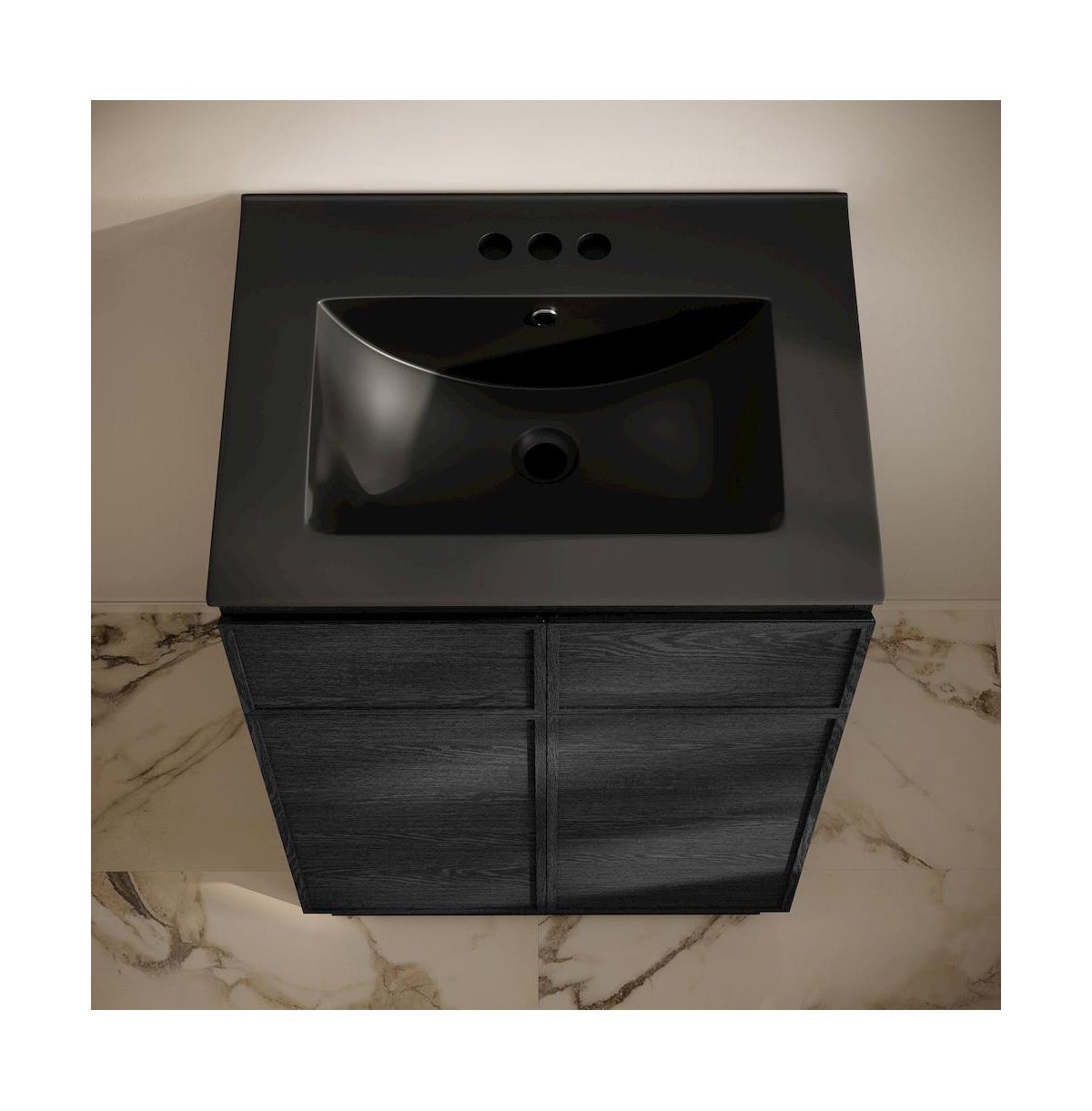 Swiss Madison 24" Freestanding Bathroom Vanity in Black Oak, Black 3-Hole Centerset Sink Top