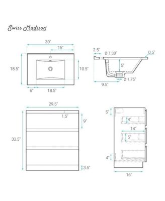 30" MDF Liberte Freestanding Bathroom Vanity With Sink Top