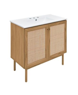 36" Freestanding Bathroom Vanity in Golden Oak with 3-Hole Widespread Sink Top