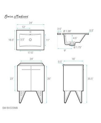 Annecy 24 in. Black Walnut Bathroom Vanity With Black Ceramic Sink Top