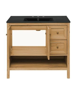36" Freestanding Bathroom Vanity in Golden Oak, Black 3-Hole Widespread Sink Top