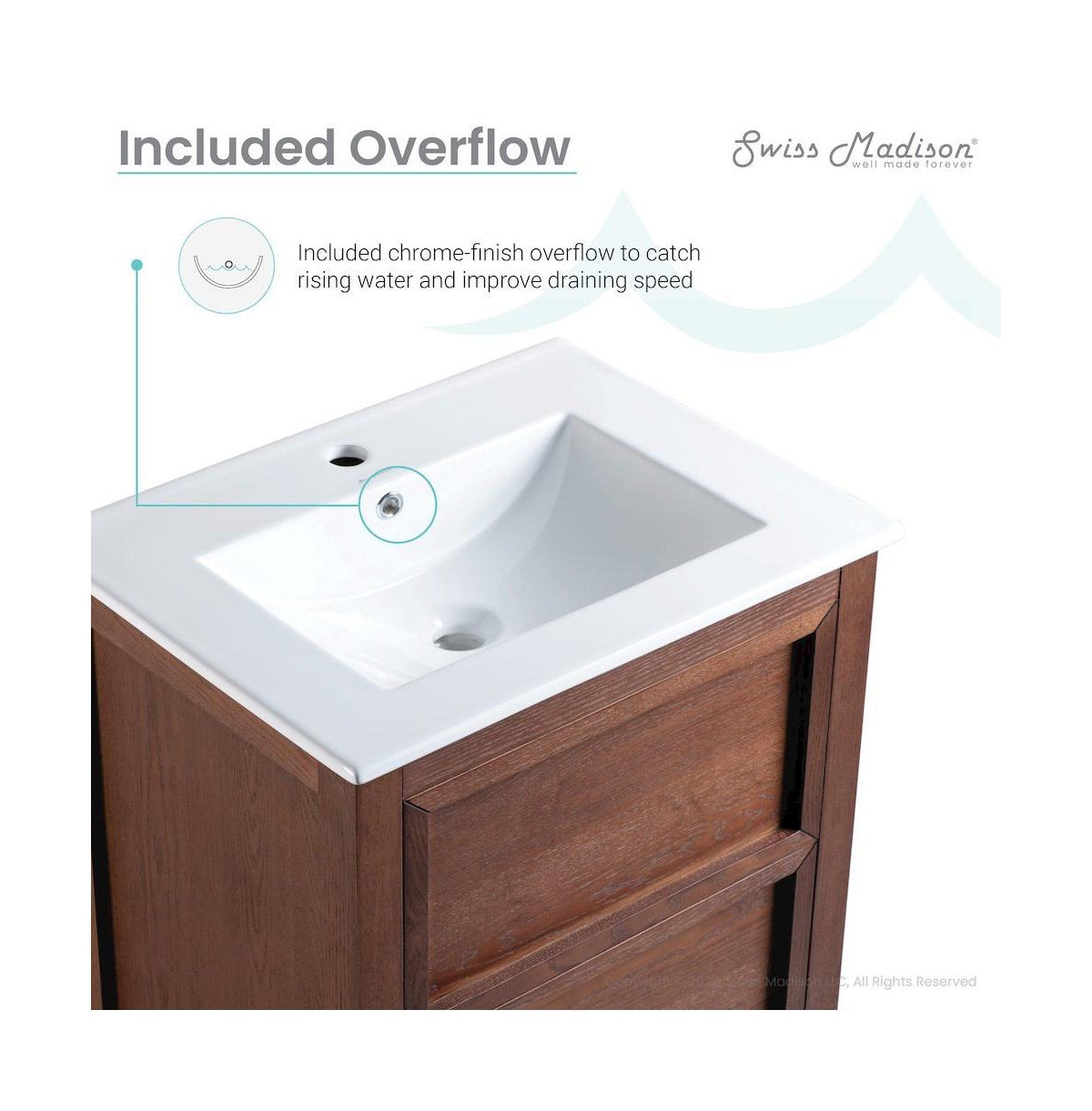 Swiss Madison Nadar 24" Freestanding Bathroom Vanity in Brown Oak with Sink Top