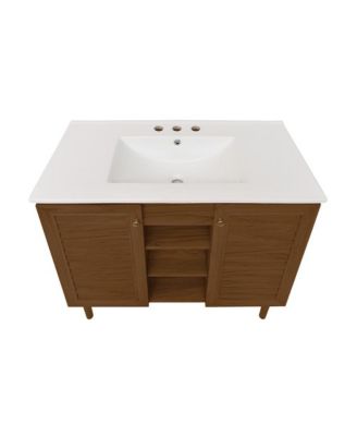 36" Freestanding Bathroom Vanity in Brown Oak with 3-Hole Widespread Sink Top