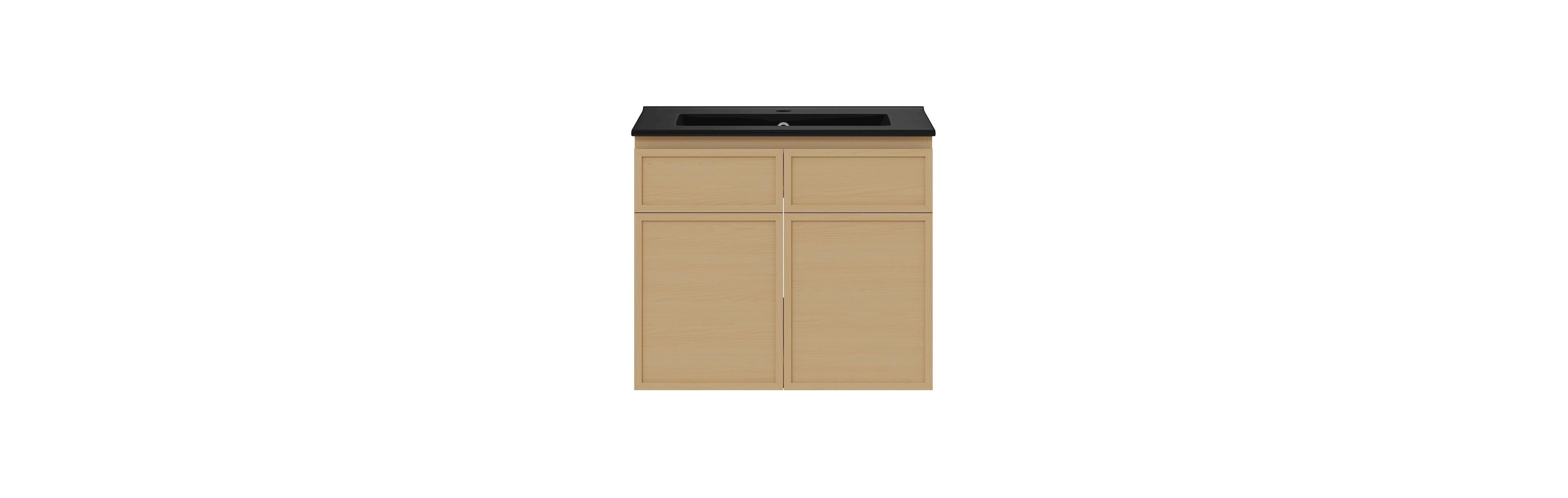 Swiss MadisonSt. Tropez 24" Wall-Mounted Bathroom Vanity in Natural Oak with Black Sink Top
