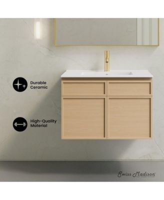 St. Tropez 30" Wall-Mounted Bathroom Vanity in Natural Oak with Sink Top
