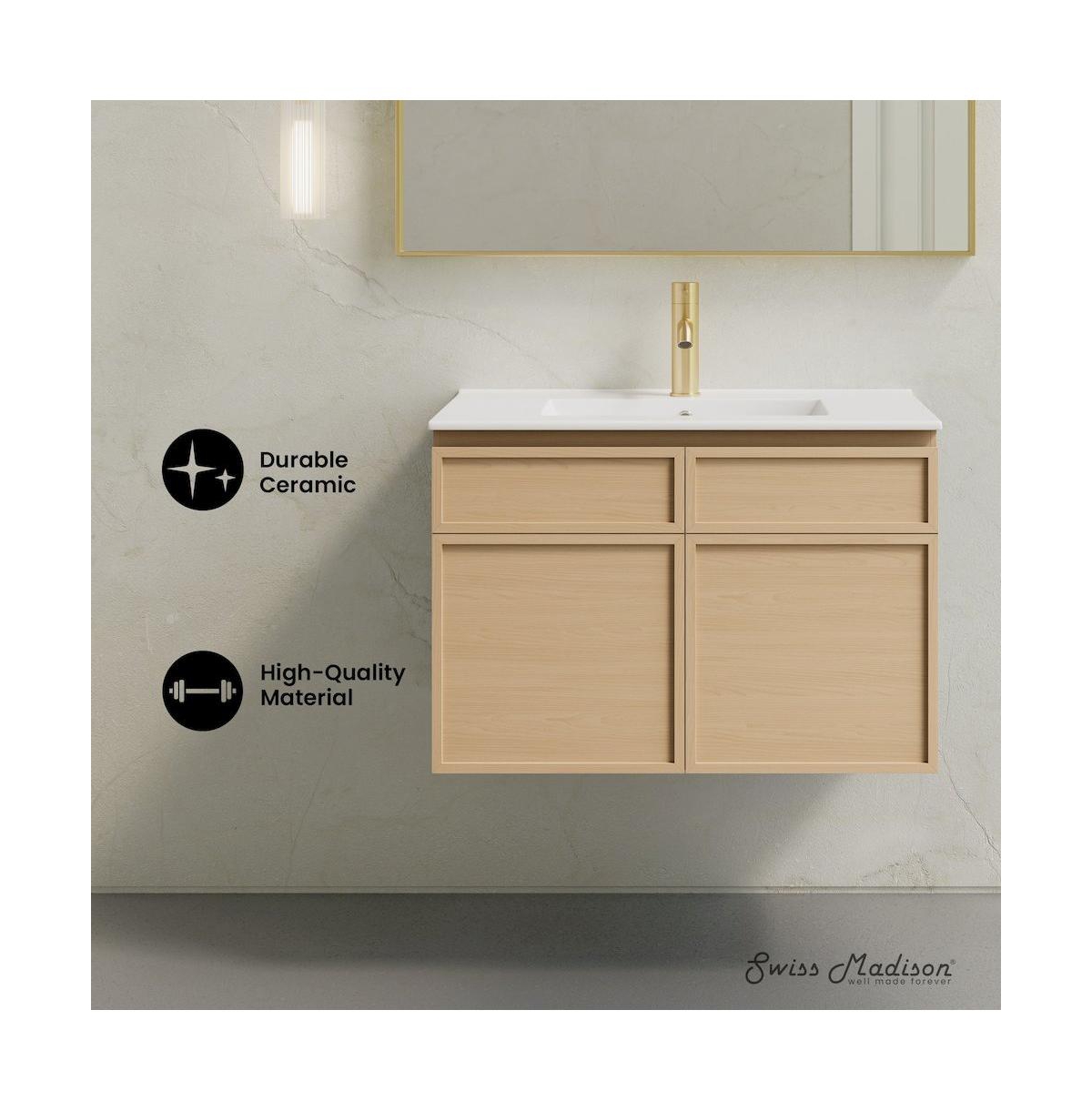 Swiss Madison St. Tropez 30" Wall-Mounted Bathroom Vanity in Natural Oak with Sink Top