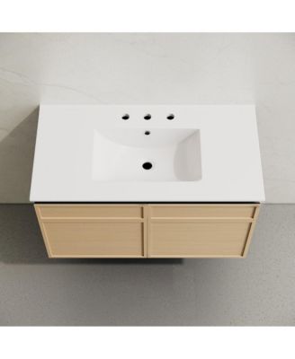 36" Wall-Mounted Bathroom Vanity in Natural Oak with 3-Hole Widespread Sink Top