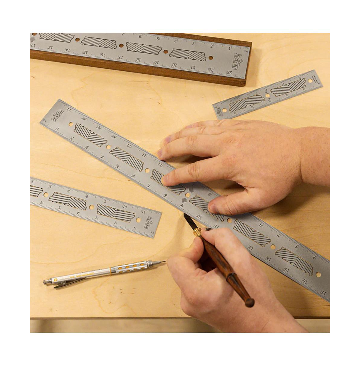 JessEm 07411 Stainless Steel 12 Inch Precision Ruler with Patented Flex Grip and Fade Resistant Markings