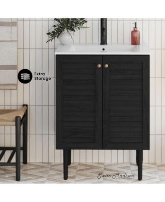 Bron 24" Freestanding Bathroom Vanity in Black Oak with Sink Top