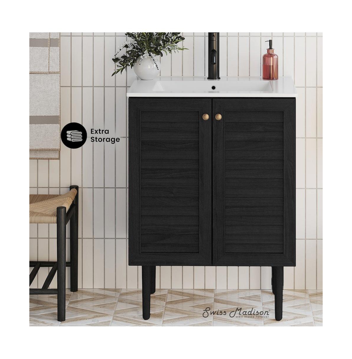 Swiss Madison Bron 24" Freestanding Bathroom Vanity in Black Oak with Sink Top