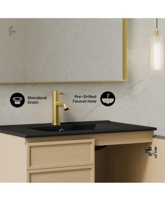 St. Tropez 30" Wall-Mounted Bathroom Vanity in Natural Oak with Black Sink Top