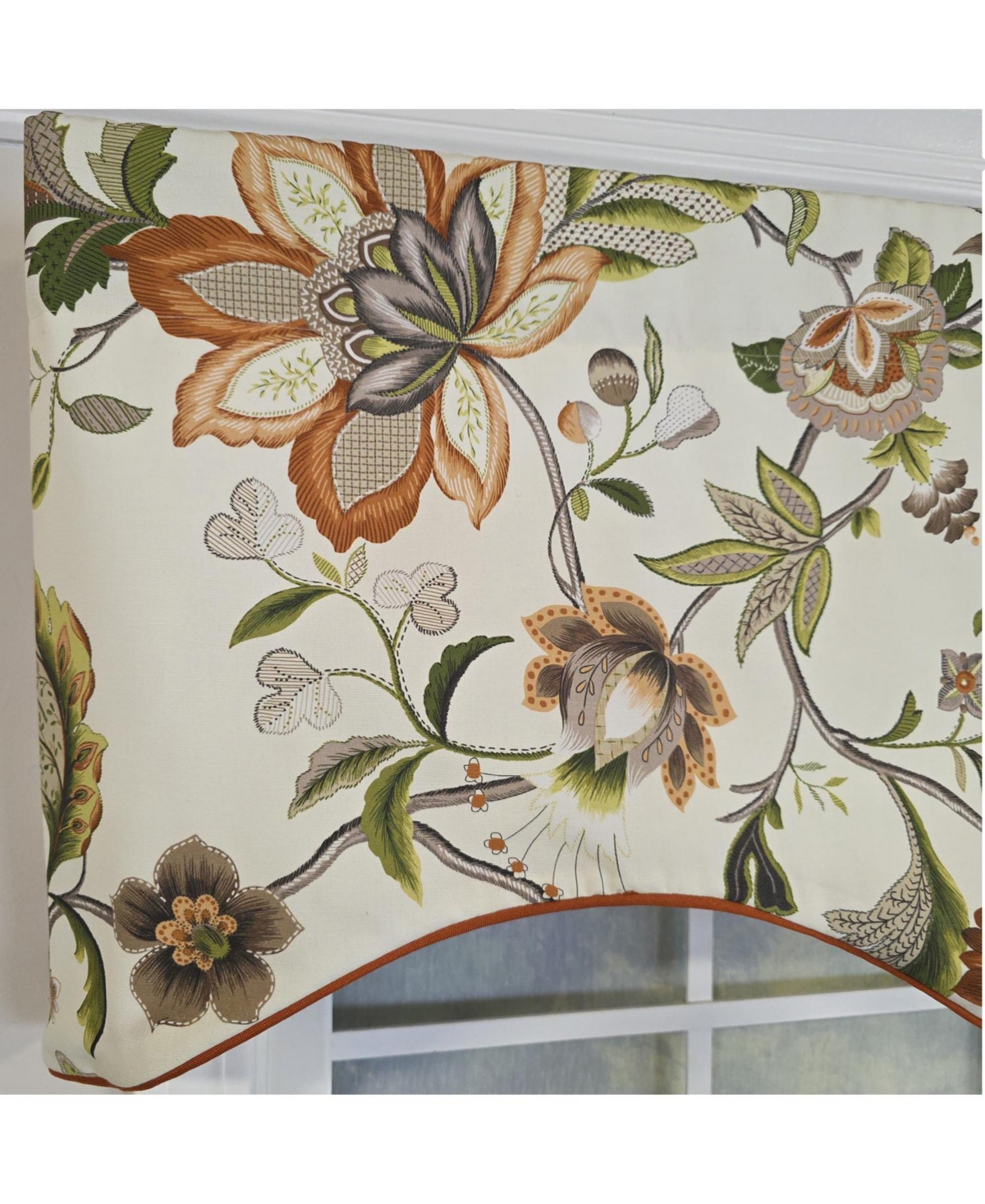 Rlf Home 100% Cotton Zanzibar Cornice With Poly/Cotton lining Rod Pocket Valance 50" x 17" Orange