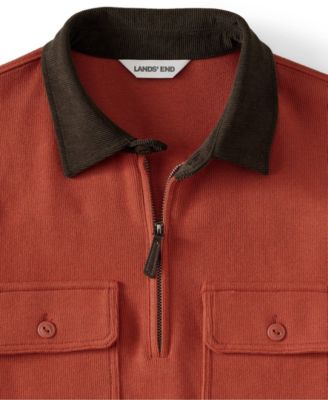 Men's Long Sleeve Corduroy Collar Bedford Rib Quarter Zip