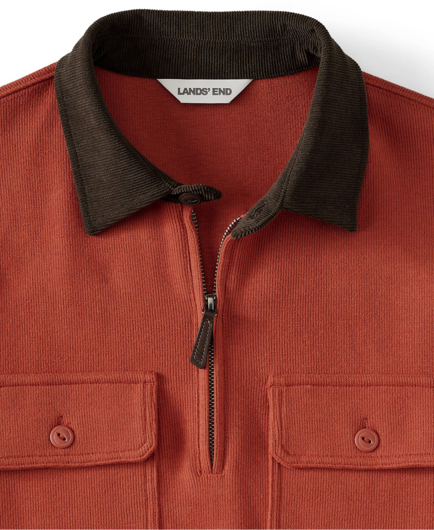 Men's Long Sleeve Corduroy Collar Bedford Rib Quarter Zip