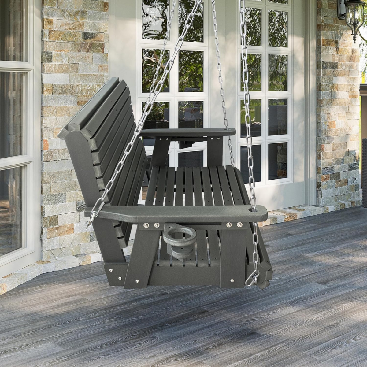 2-Seater 4 Ft Hdpe Porch Swing, for Outdoor Patio Garden Yard (Darknight Black)